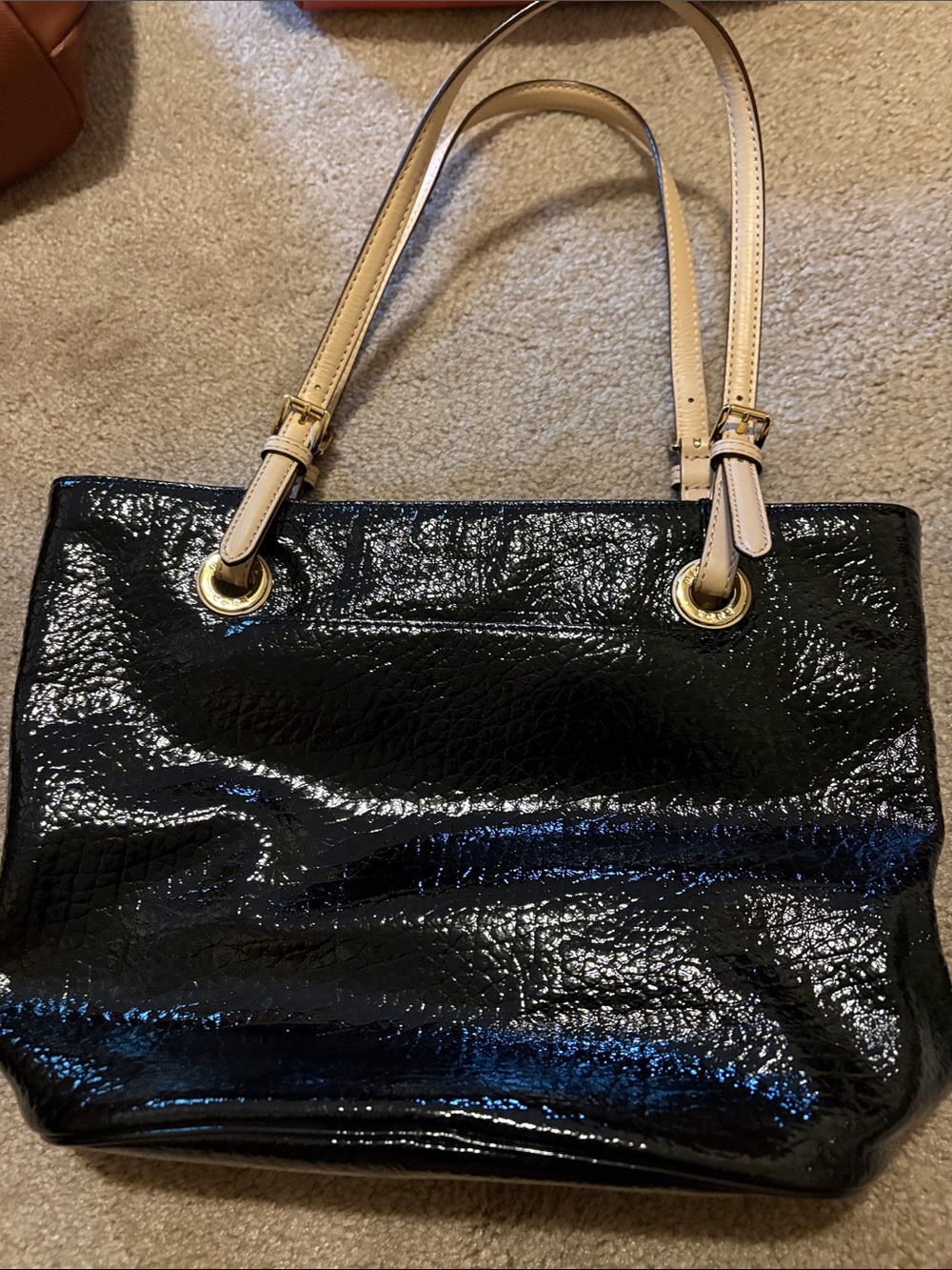 Michael Kors Black Patent Tote with Cream Straps